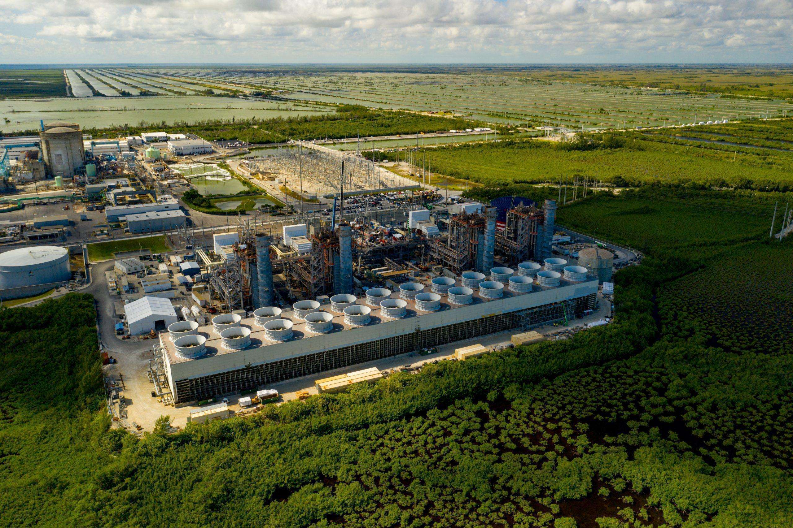 Bylt stock aerial photo of the Turkey Point Nuclear power generation fusion station reactors Homestead Florida